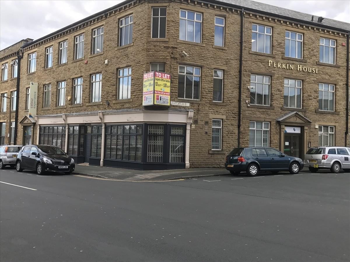 Exterior view of the traditional stone-built Longlands Street building in Bradford.