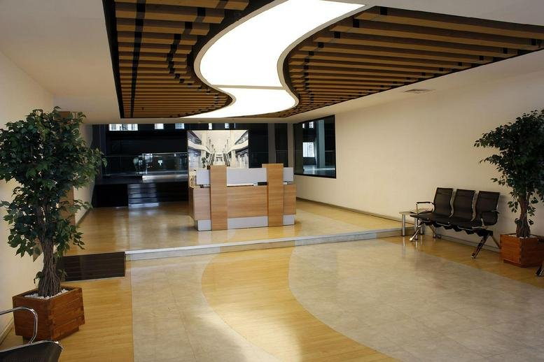 Reception lobby at Merkez Mah, Abide-i Hürriyet Caddesi, Şişli, Istanbul featuring a curved illuminated ceiling.
