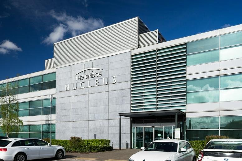Exterior view of the modern facade at Nucleus at The Bridge, Brunel Way.