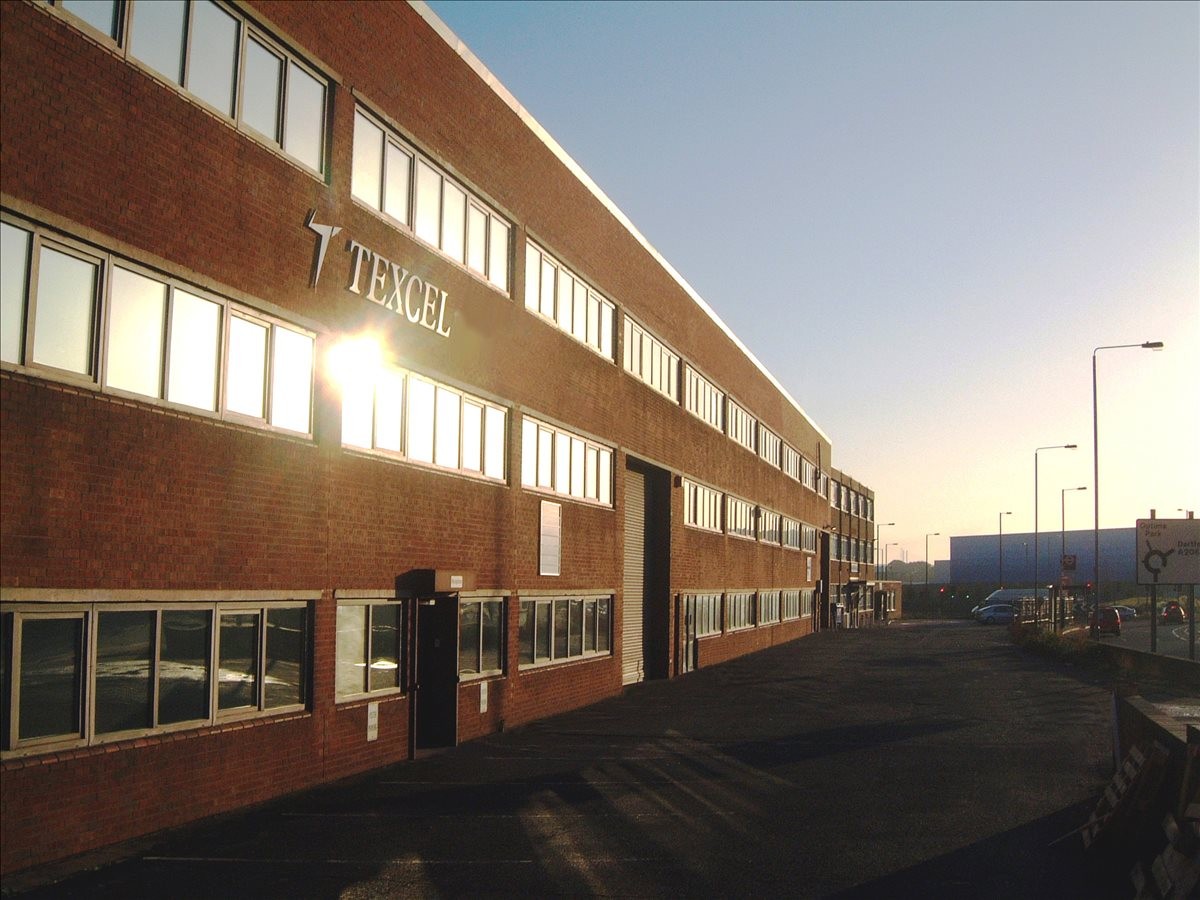 Exterior view of the brick facade at Parkside Works Unit D, Texcel Business Park.
