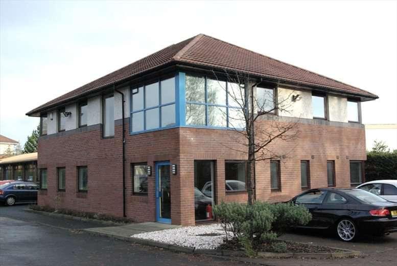 Exterior view of the brick and glass office building at Skye Road, Prestwick, Scotland.