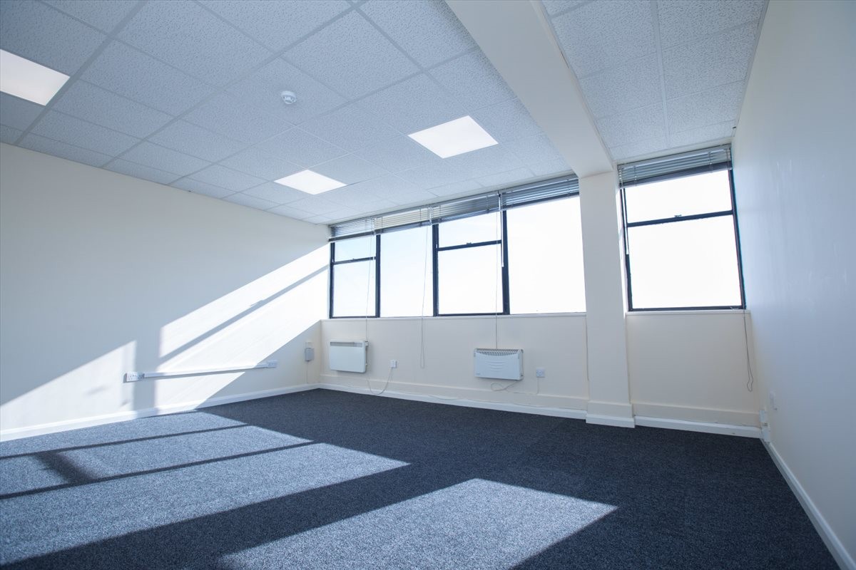 Spacious professional office space at Slington House, Rankine Road, Basingstoke, Hampshire featuring large windows.