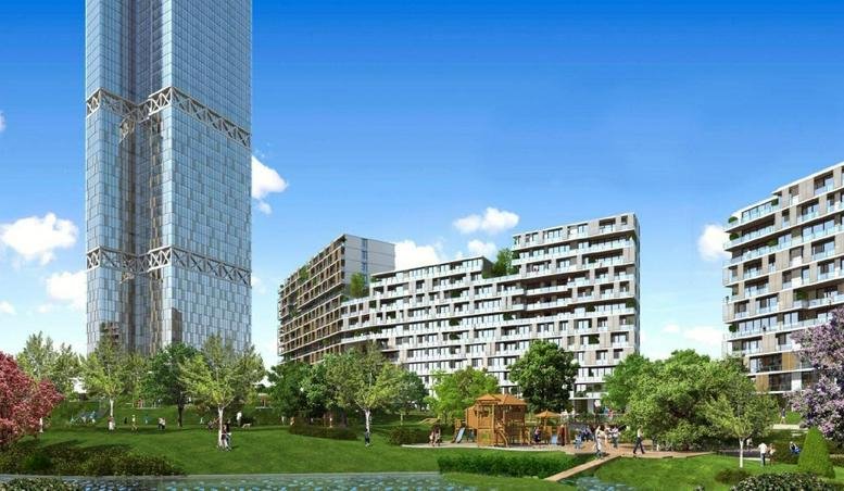 Exterior view of the modern residential and office towers at Tantavi Mahallesi, Estergon Cd, Blok No: 24.