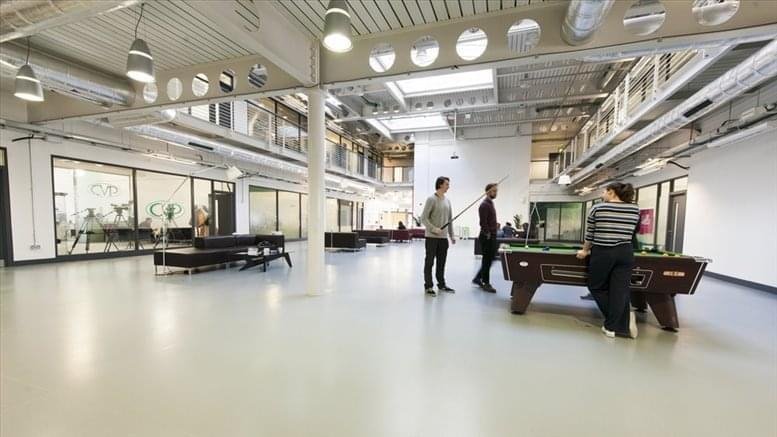 Spacious, industrial-style common area at The Hub at Pacific Quay, Digital Media Quarter, Pacific Drive.