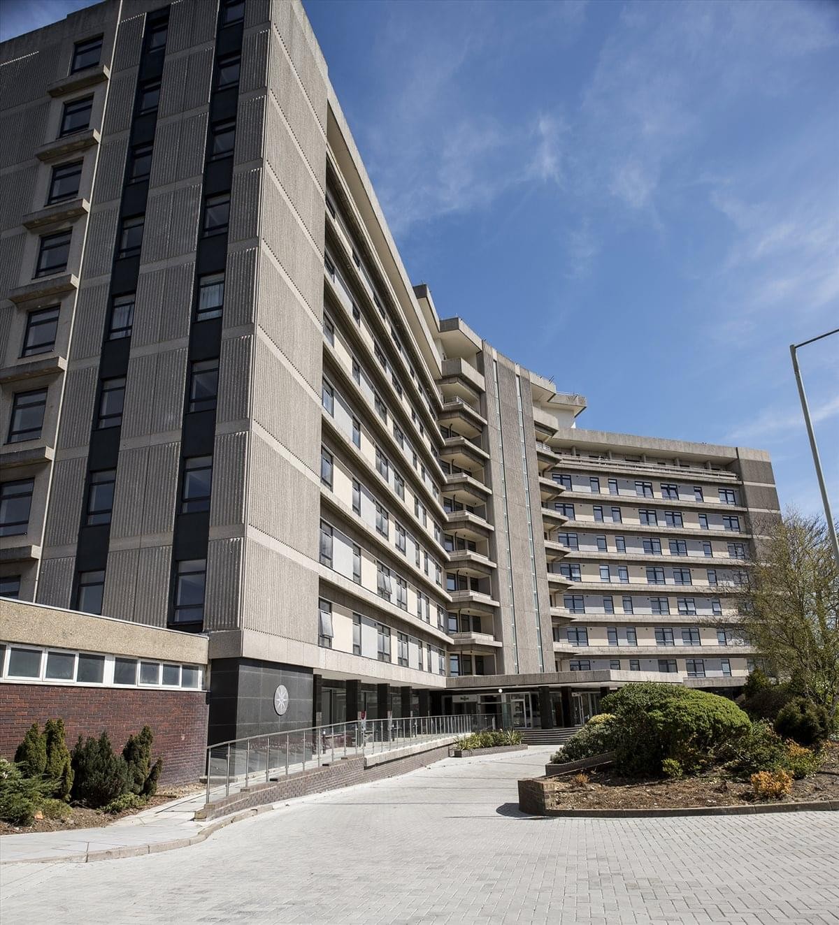Exterior view of the multi-story concrete facade at The Panorama, Park Street, Ashford, Kent.