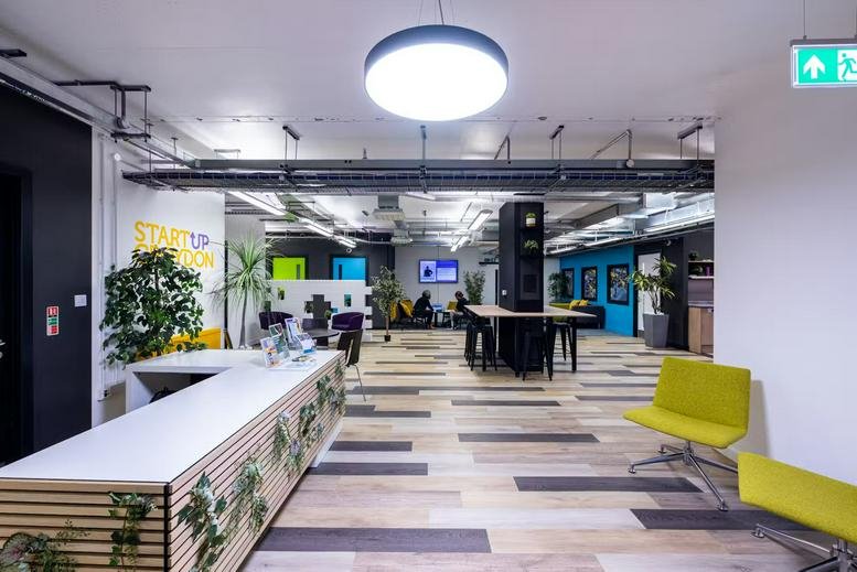 Reception and lobby area at Weatherill House Business Centre with plants and contemporary lighting.
