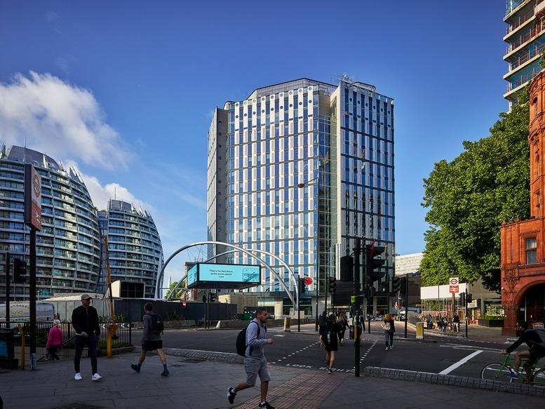 Exterior view of the contemporary glass and concrete White Collar Factory 86-100 City Road.