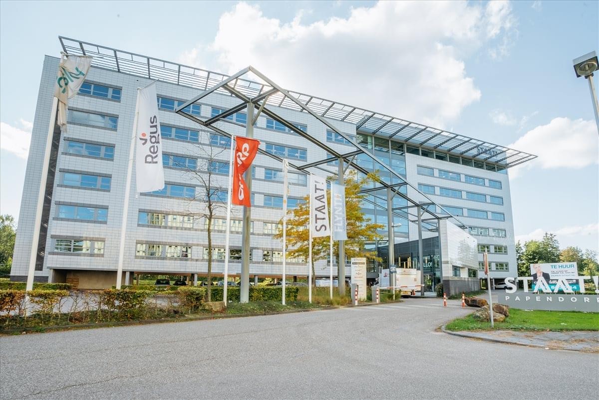 Exterior view of the glass and steel modern office building at Papendorpseweg 75, Utrecht.