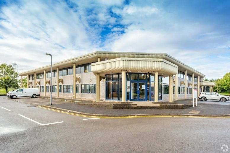 Exterior view of the contemporary two-story facade at Quest House, St Mellons Business Park.