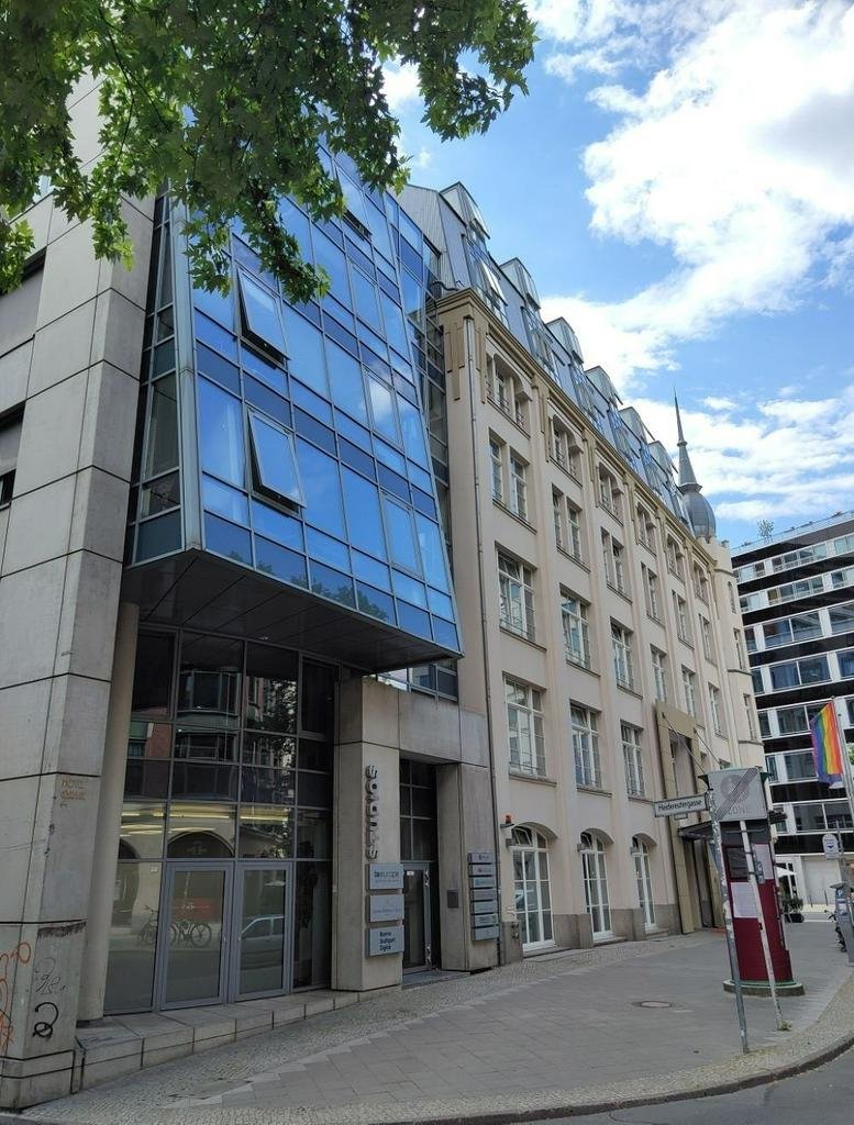Exterior view of the contemporary glass and stone building at Rosenstrasse 2, Berlin, Berlin State.