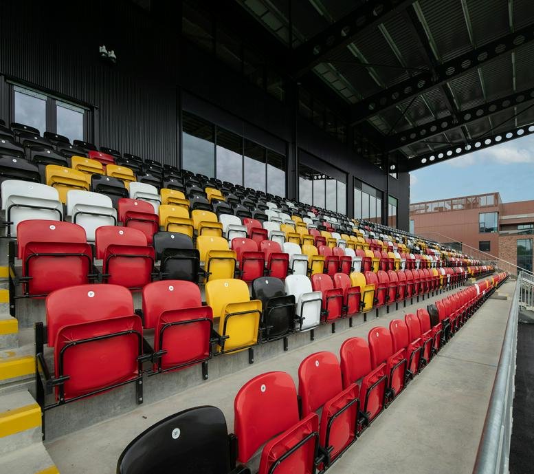 Modern spectator seating at the Sheffield Olympic Legacy Park Community Stadium.