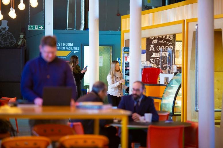 Spacious communal coworking area and cafe at Station Approach, Temple Meads.