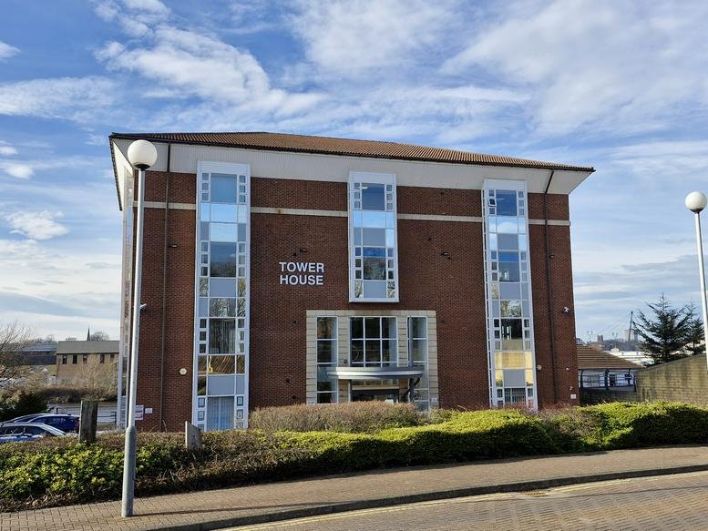 Exterior view of the brick-facade Tower House at Teesdale South Business Park.