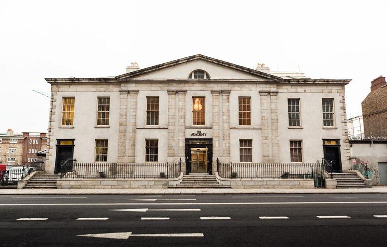 Exterior view of the historic stone facade at The Academy, 42 Pearse Street, Dublin.