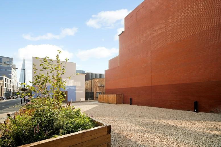 Exterior view of the brick facade at The Embassy Tea House, 195-205 Union Street, Southwark.