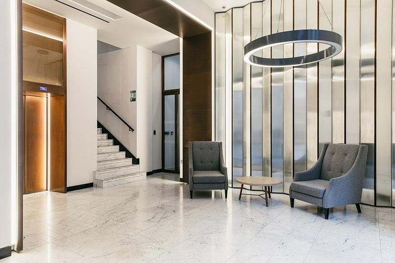 Modern marble-floored lobby at The Hallmark Building, 52-56 Leadenhall Street, London.