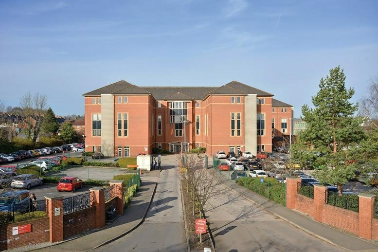 Exterior view of the brick facade at The HQ, Rowland Hill House, Chesterfield, Derbyshire.
