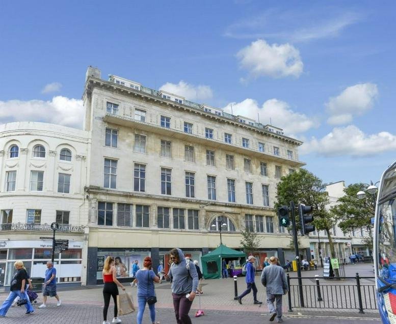 Exterior view of the historic facade of The Palace Workspace, 1-3 Robertson Street, Hastings.