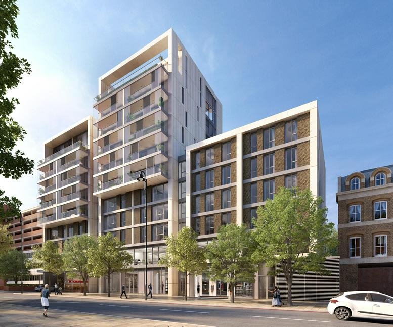 Exterior view of the contemporary residential and commercial facade at Tileman House.