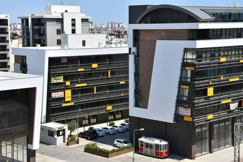 Exterior view of the modern geometric facade at Midtown Plaza.