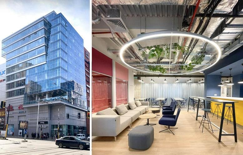 Exterior of the modern glass building at Zona B-5, Aleksandar Stamboliyski Blvd 103.