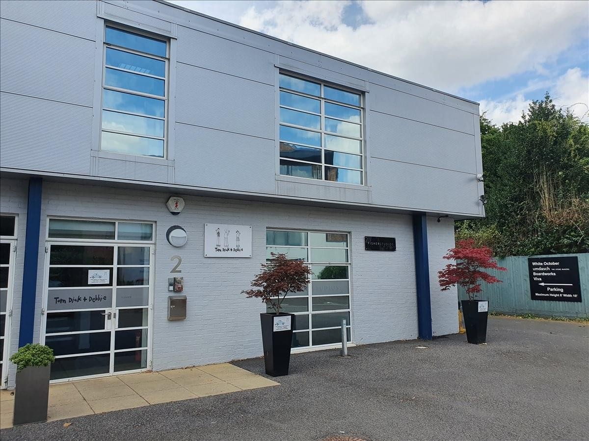 Exterior view of Unit 2 The Gallery at 54 Marston Street, showing the modern grey facade and entrance.