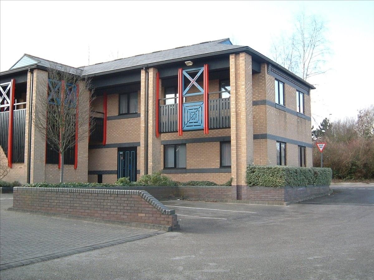 Exterior view of the brick facade and entrance at No. 1 Ensign, Westwood Way, Coventry.