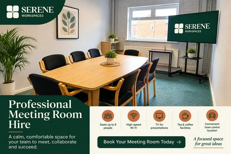 Professional meeting room at Suite 1 Worsley House with presentation screen.
