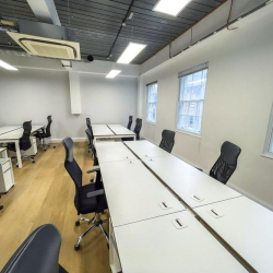 Spacious office layout with rows of desks and glass partitions, 2 Bath Place, Shoreditch, London