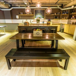 Modern shared kitchen and dining space with warm lighting, 2 Bath Place, Shoreditch, London