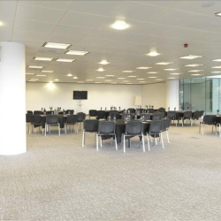 Large open floor plan with round tables for events, One Kingdom Street, London, W2.
