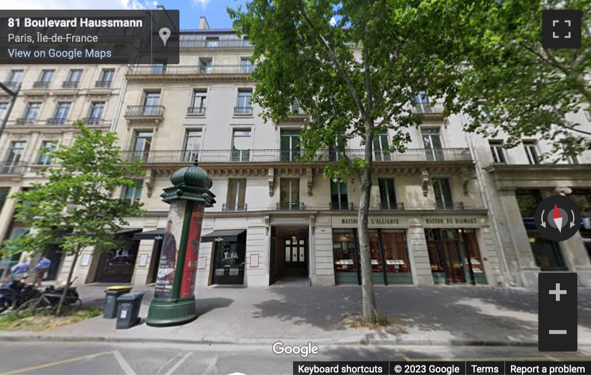 Street View image of 104 bld Haussman, Paris