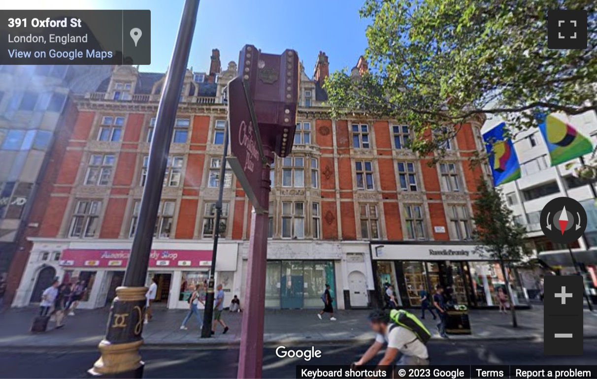 Street View image of 385-389 Oxford Street, Central London, W1C, UK