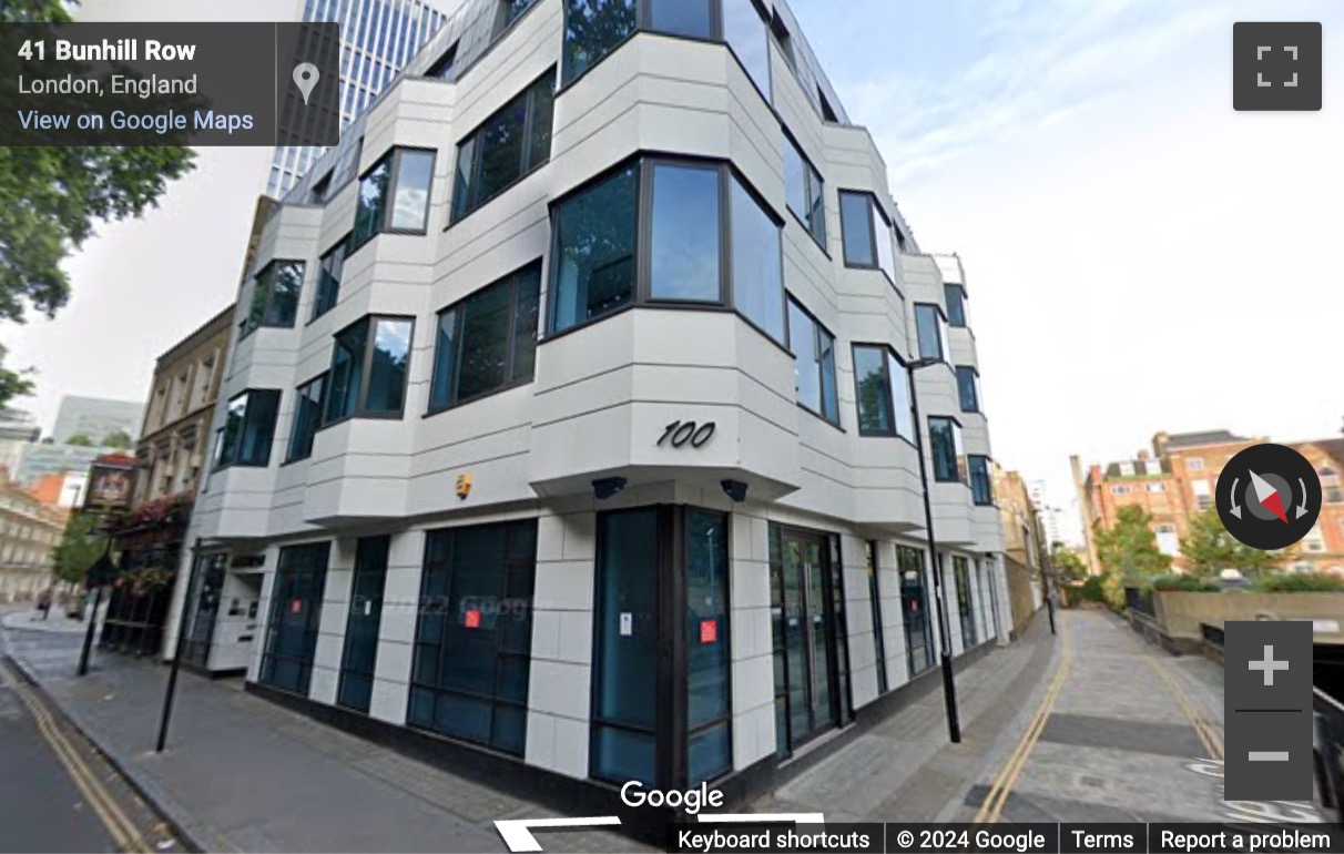 Street View image of 100 Bunhill Row, Central London, EC1Y, UK