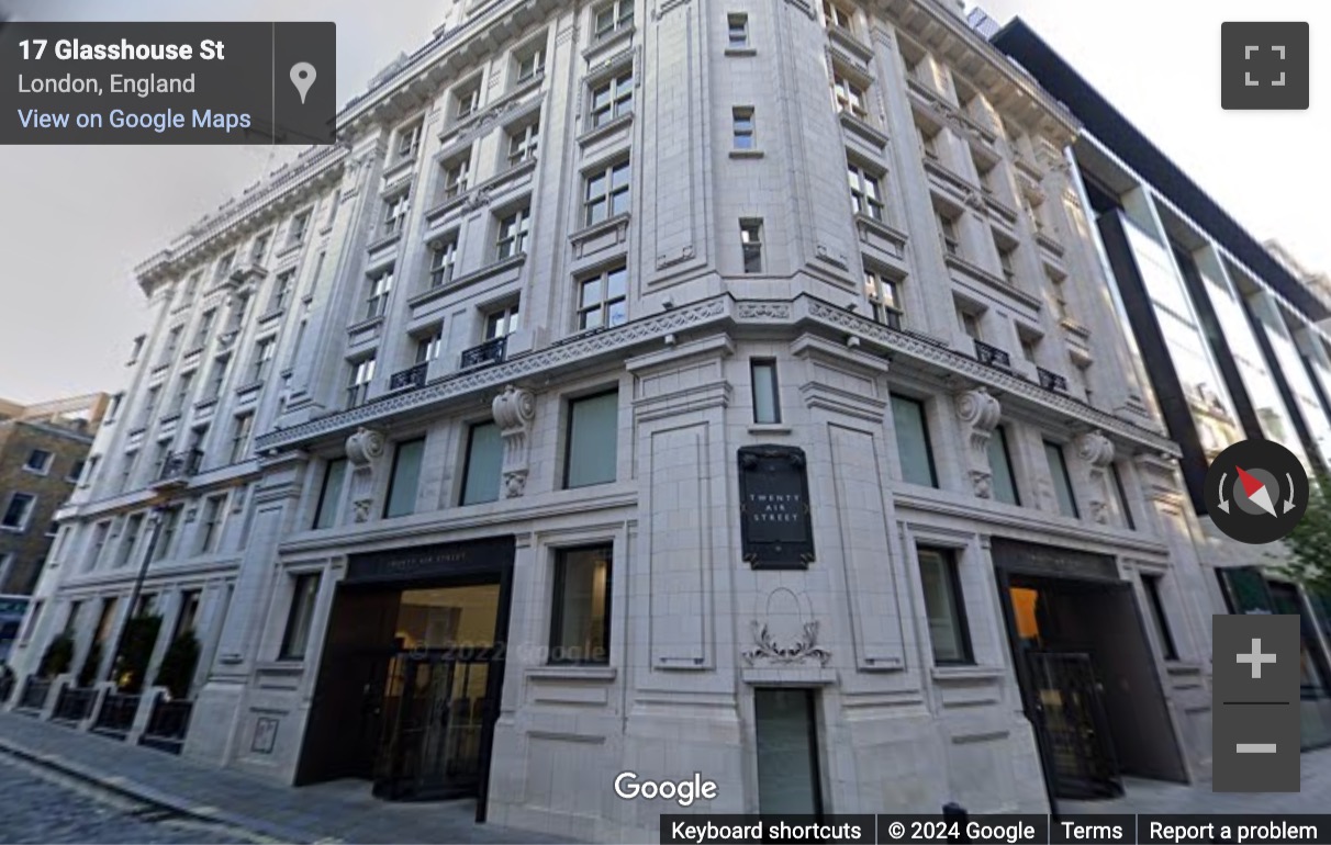 Street View image of 20 Air Street, Central London, W1B, UK