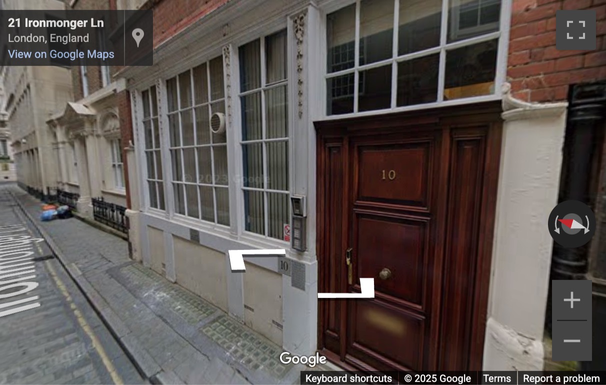 Street View image of 10 Ironmonger Lane, Ground Floor, Central London, EC2V, UK