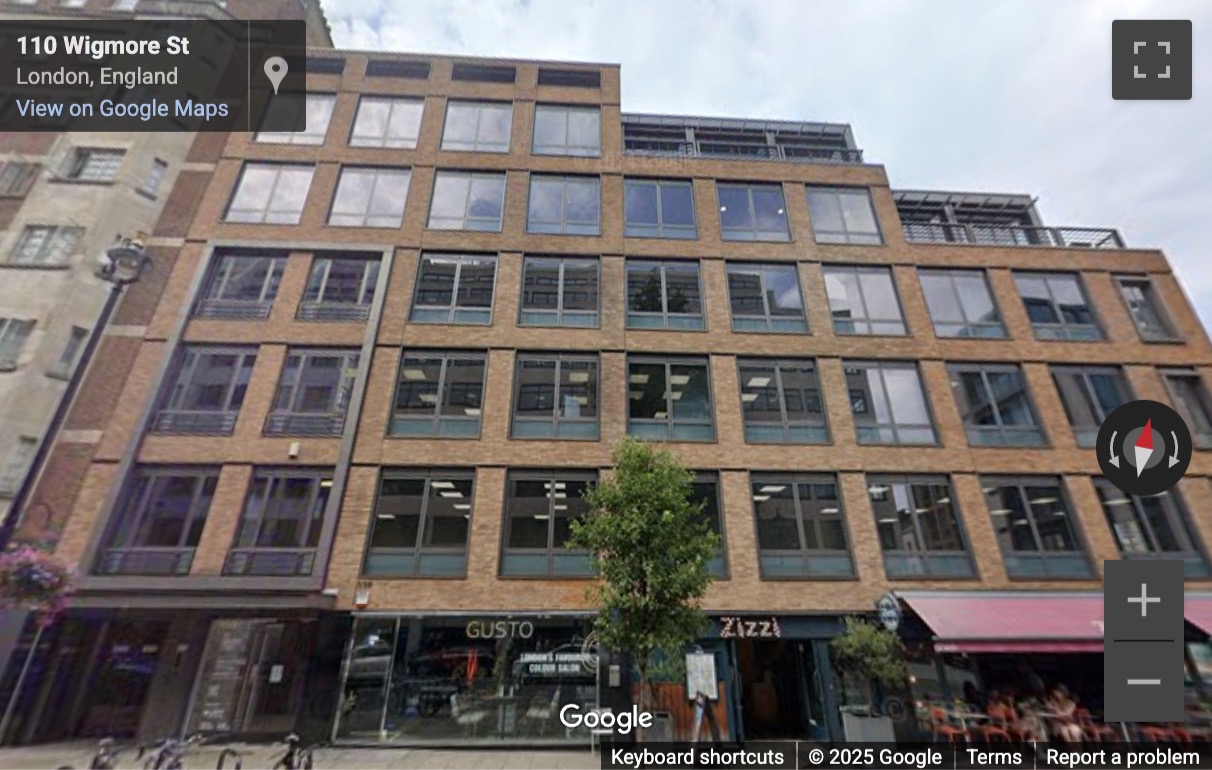Street View image of 110 Wigmore Street, 1st Floor, Central London, W1U, UK