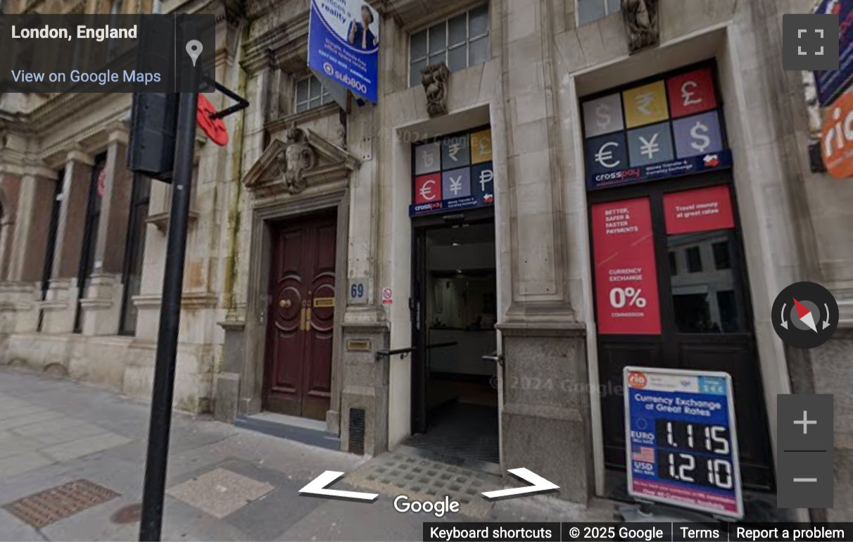 Street View image of 69 King William Street, 5th Floor, Central London, EC4N, UK