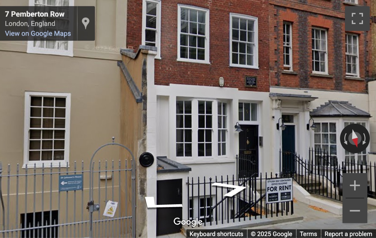 Street View image of 5 Pemberton Row, Ground Floor, Central London, EC4A