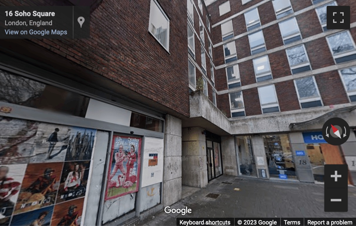 Street View image of 18 Soho Square, Soho, Oxford Circus, Central London, W1D, UK
