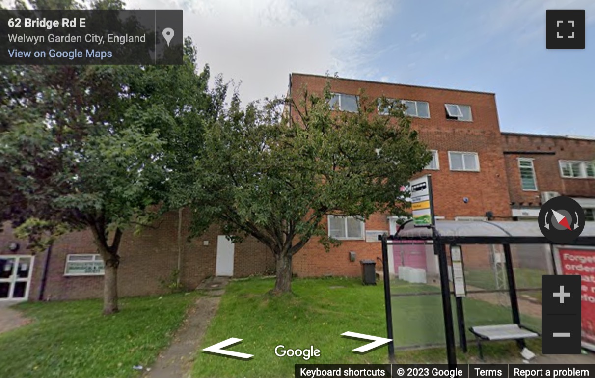 Street View image of 62A, Bridge Road East, Welwyn Garden City, Hertfordshire
