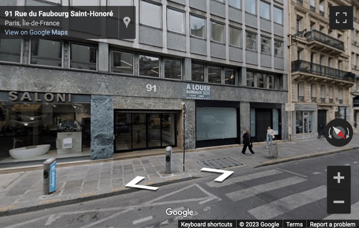 Street View image of 91 Rue Du Fauourg Saint Honore, Paris Ile de France, France